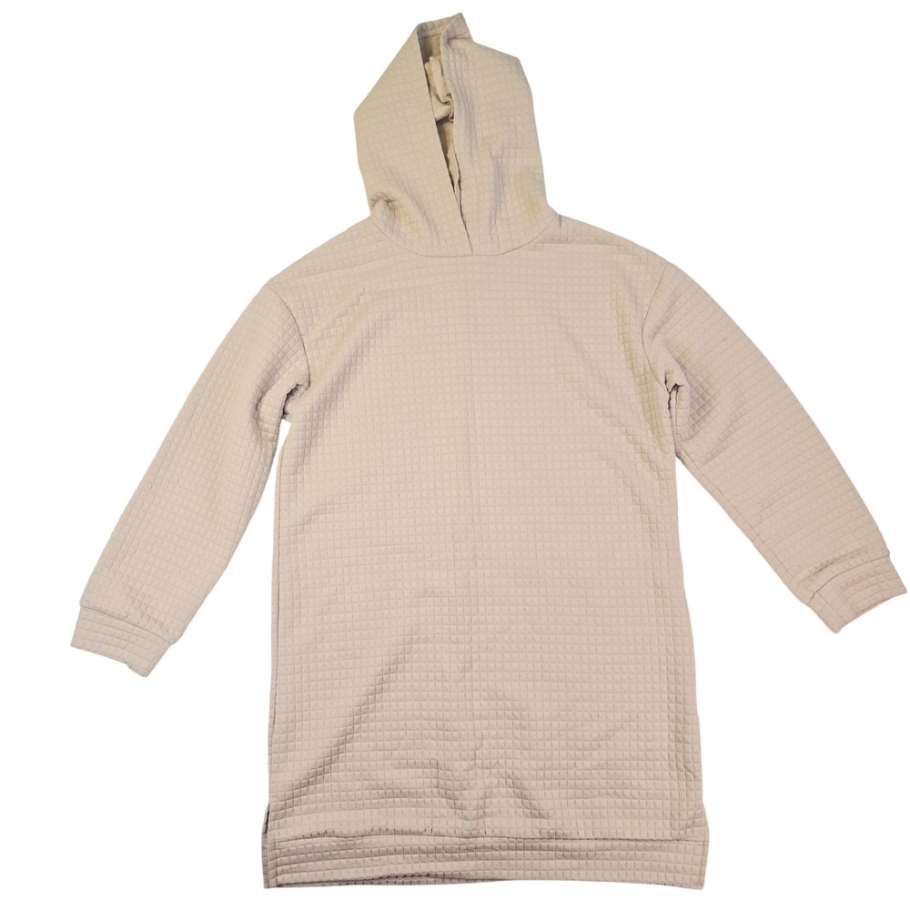 SHEIN Quilted Hoodie Dress Women Medium Beige Textured Long Sleeve Mini Pullover